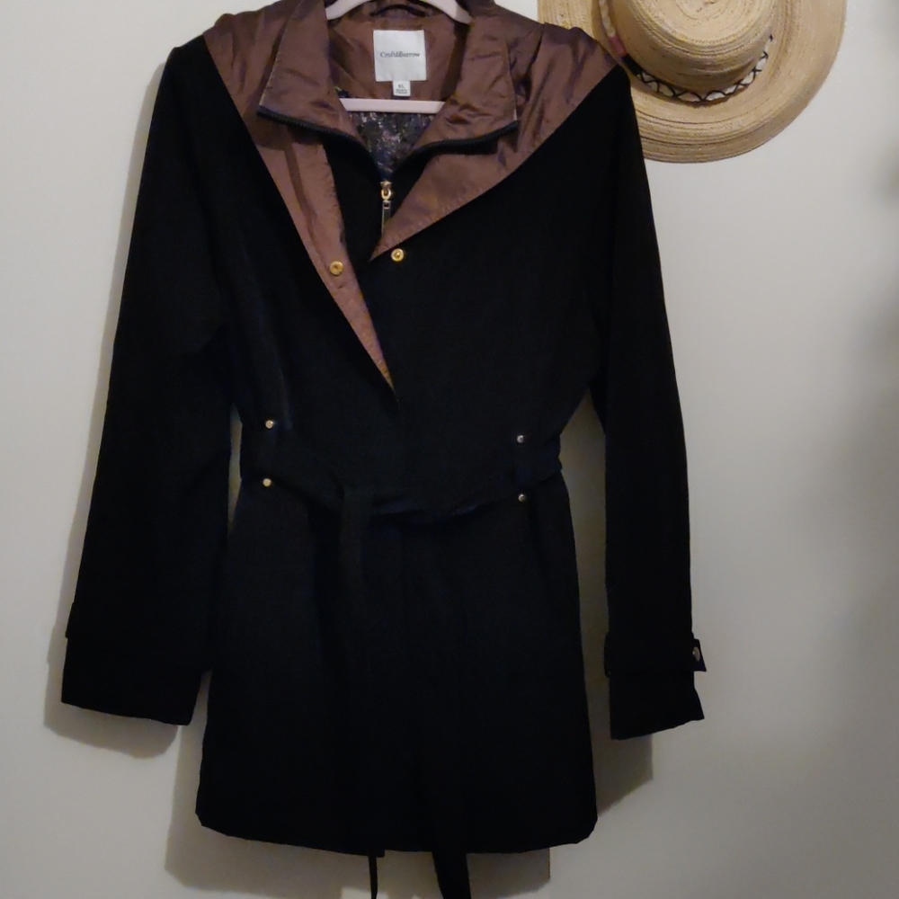 Black and bronze knee length trench coat
